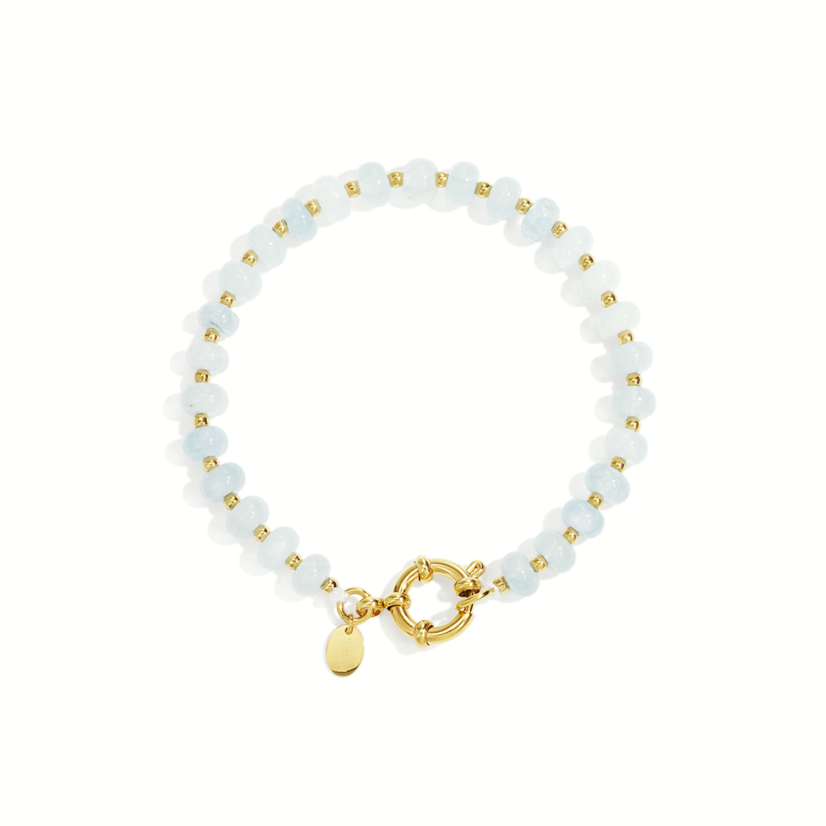 Náramek RONSI z kamenných korálků a hematitu se zlacenou chirurgickou ocelí - nebesky modrý2